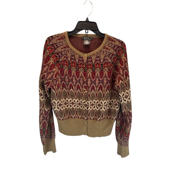 George Designs by Mark Eisen Fair Isle Cardigan Sweater Womens L Button Front - Picture 7 of 8